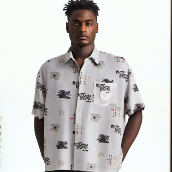 Versace Dolm Oriental Serpentine Dragon Short Sleeve Button Down Shirt, XXXL - Picture 3 of 7